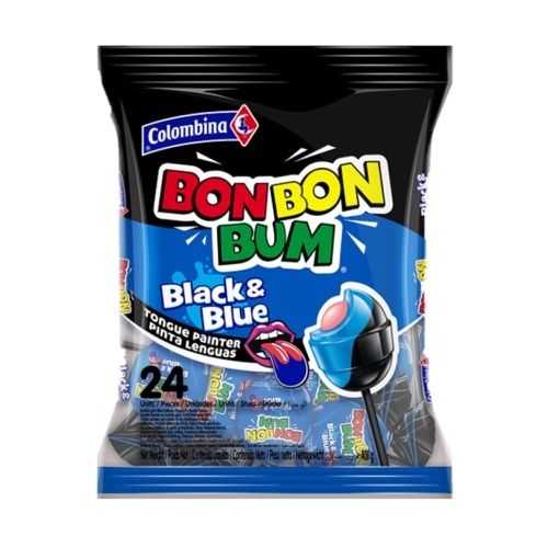Bonbonbum -Black and Blue- Lutscher gefüllt mit Kaugummi 24 St.